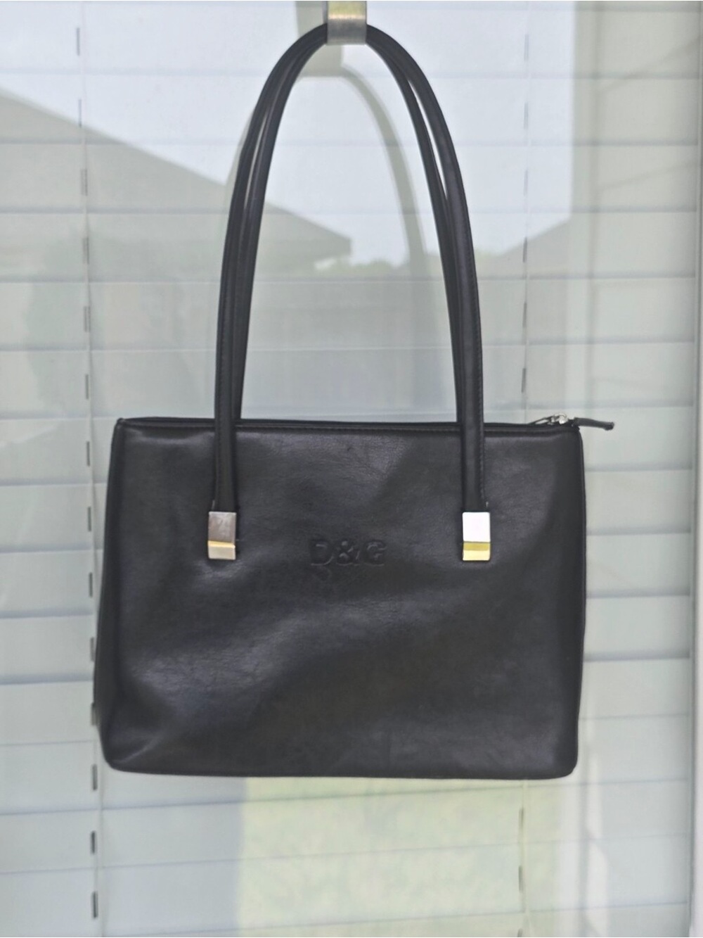 D&G Black Leather Shoulder Bag with Gold Accents